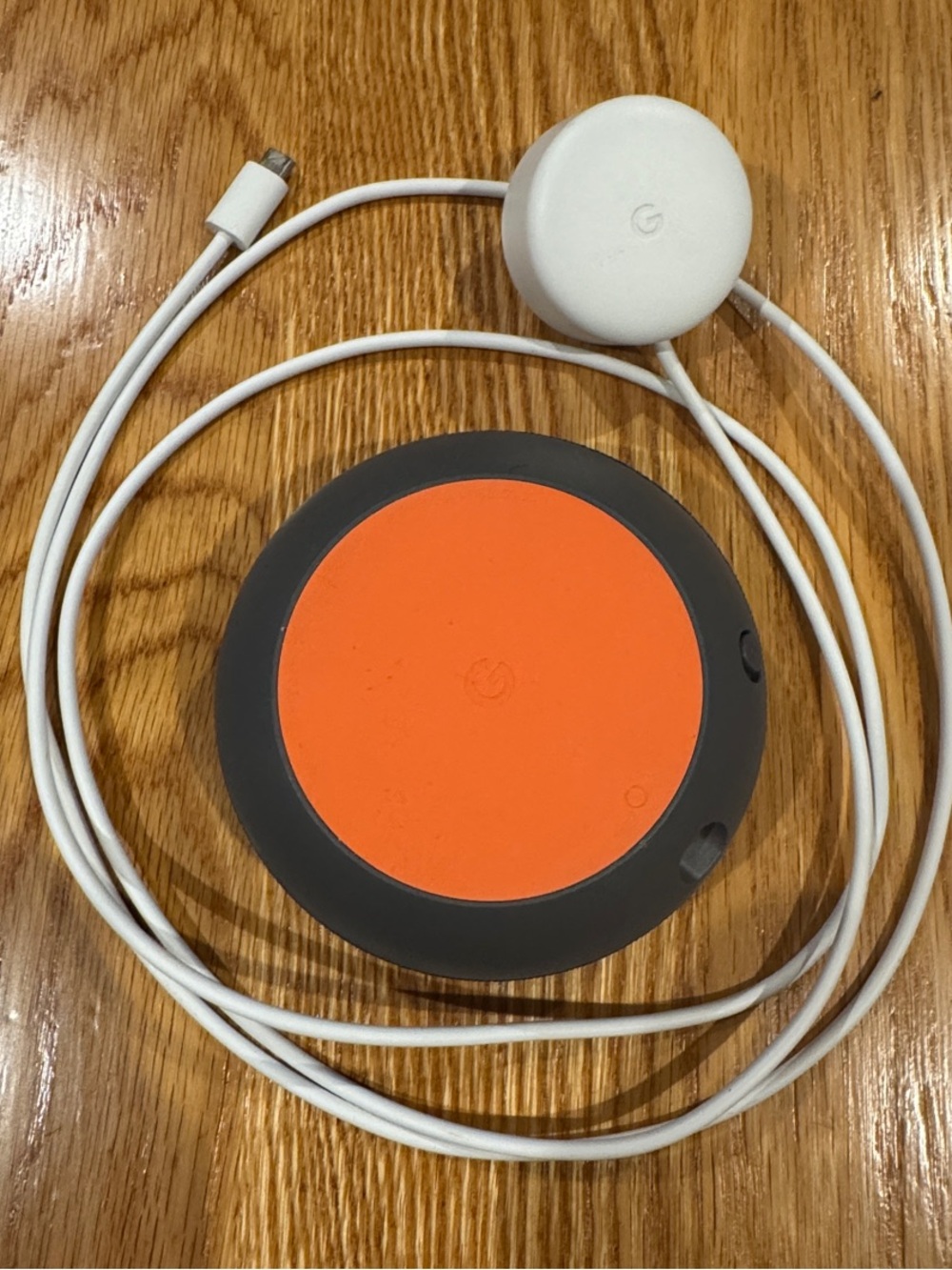 Google Home Mini Audio Streamer/Speakewith Orange Base and Cord Fully Functional